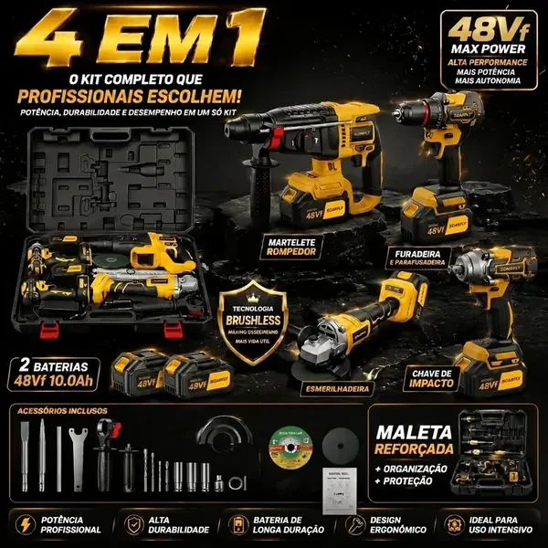 [SOARFLY] Kit Ferramentas 4 em 1 48Vf | Brushless Sem Fio